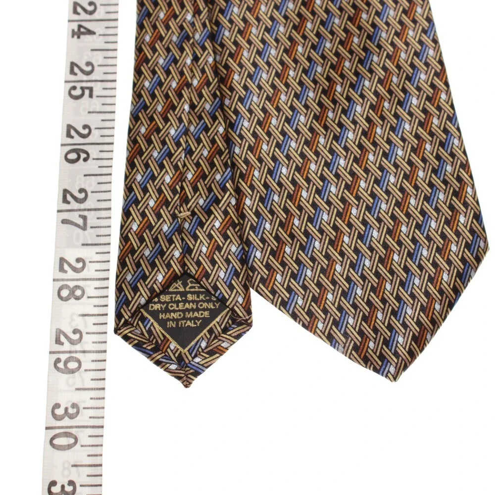 Brioni NWOT Neck Tie in Yellow / Orange / Blue Geometric Print 100% Silk